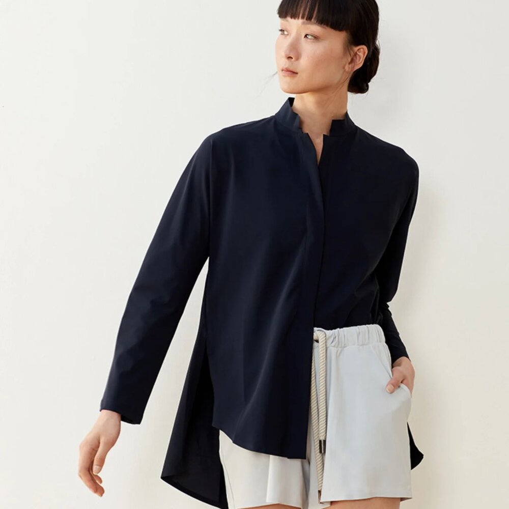 ADAY Elegant Black Button-Up Shirt